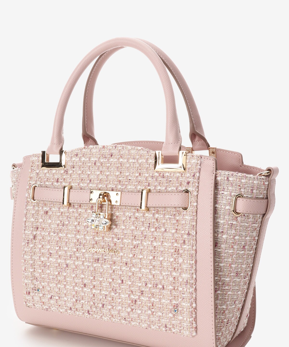 ツイードベルトビジューハンドバッグ(FREE ピンクベージュ