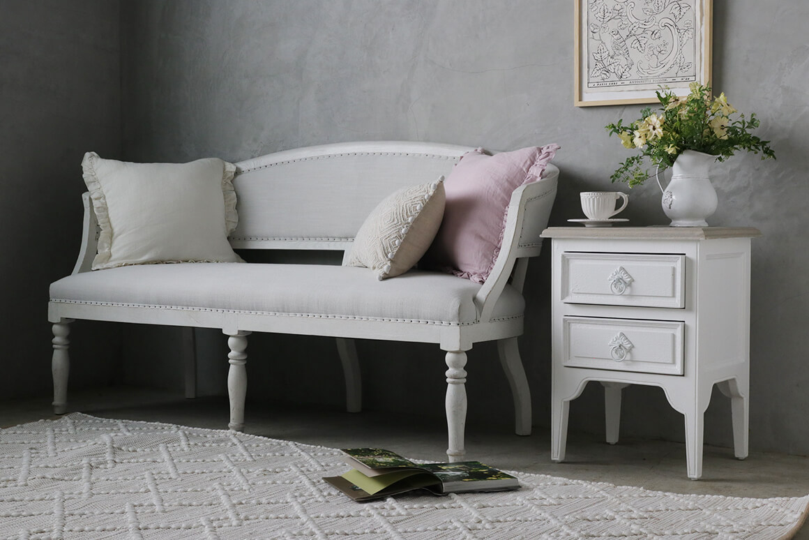 BLANC D'IVOIREサイドテーブルCHARLIEアンティークホワイトTOPヌアージュ