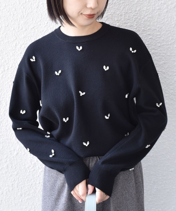 SHIPS Colors:〈手洗い可能〉ビジュー クルーネック プルオーバー