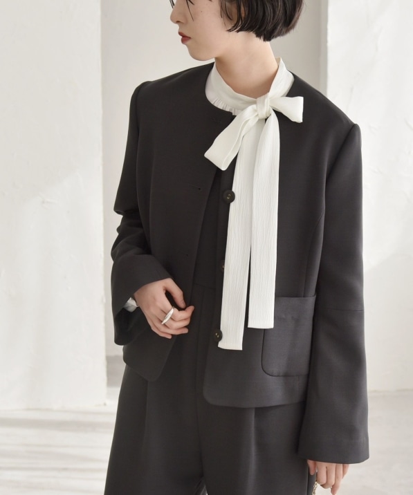 quaranciel:〈洗濯機可能〉ダブルクロス フレア ノーカラー ジャケット