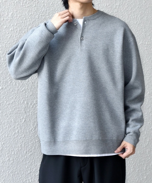 SHIPS any:〈手洗い可能〉ミラノリブ コットンライク ヘンリーネック