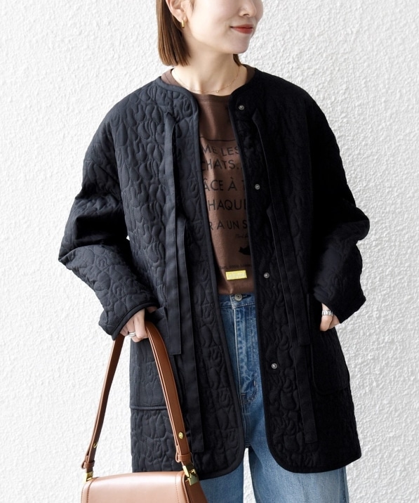 SHIPS any: キルティング ステッチ ノーカラー ミディ コート｜ SHIPS