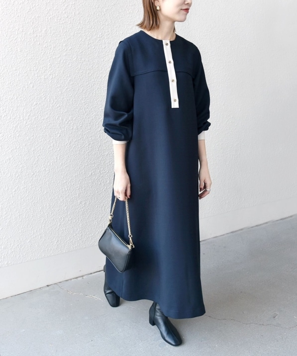 SHIPS any:〈洗濯機可能〉ダブルクロス ヨークカラー ワンピース［NAVY