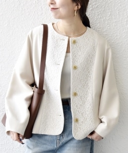 quaranciel:〈手洗い可能〉ノーカラー クラシカル ジャケット