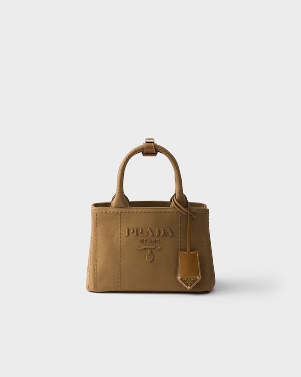 Tabacco Prada Jardinière Mini Cotton Canvas Handbag | PRADA