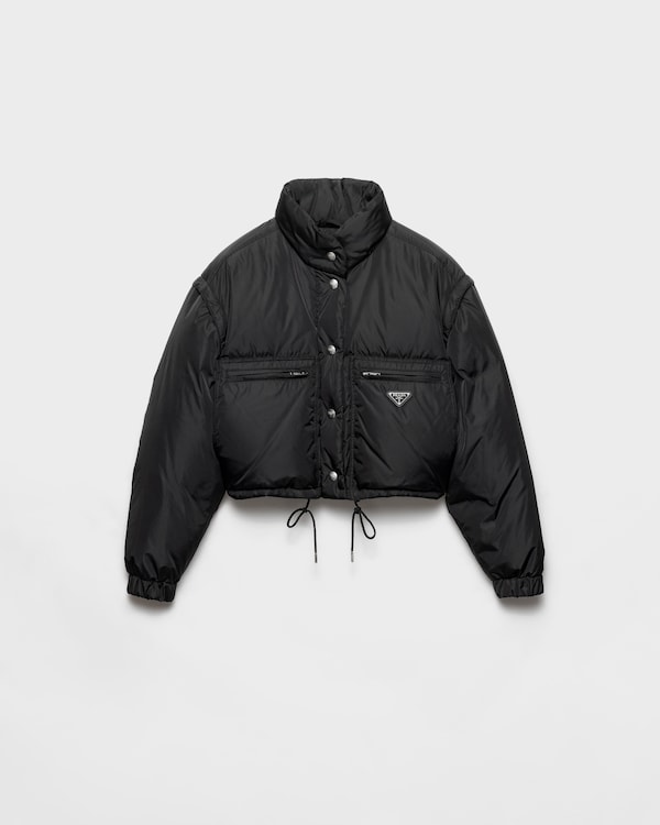 Black Cropped Re-nylon Down Jacket | PRADA