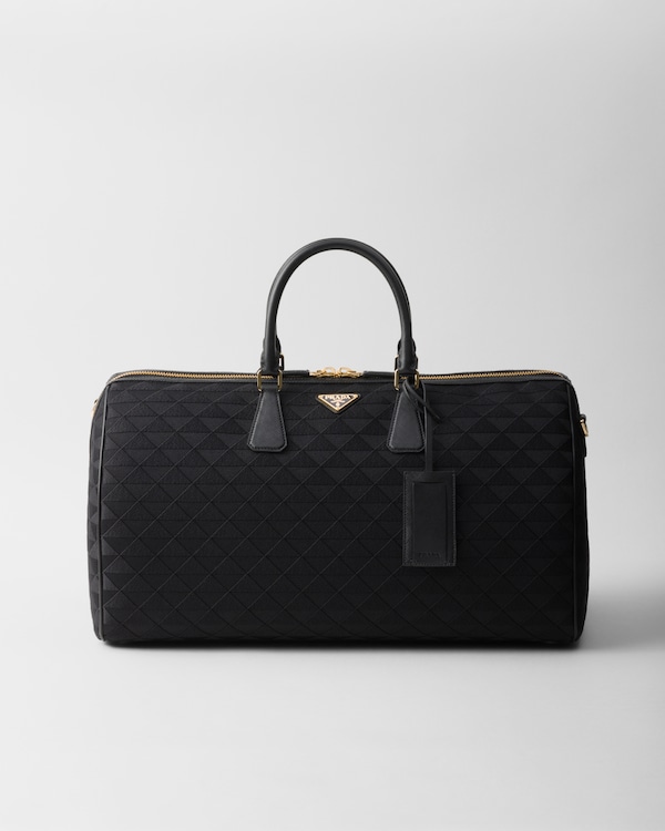 Black Embroidered Fabric Duffel Bag | PRADA