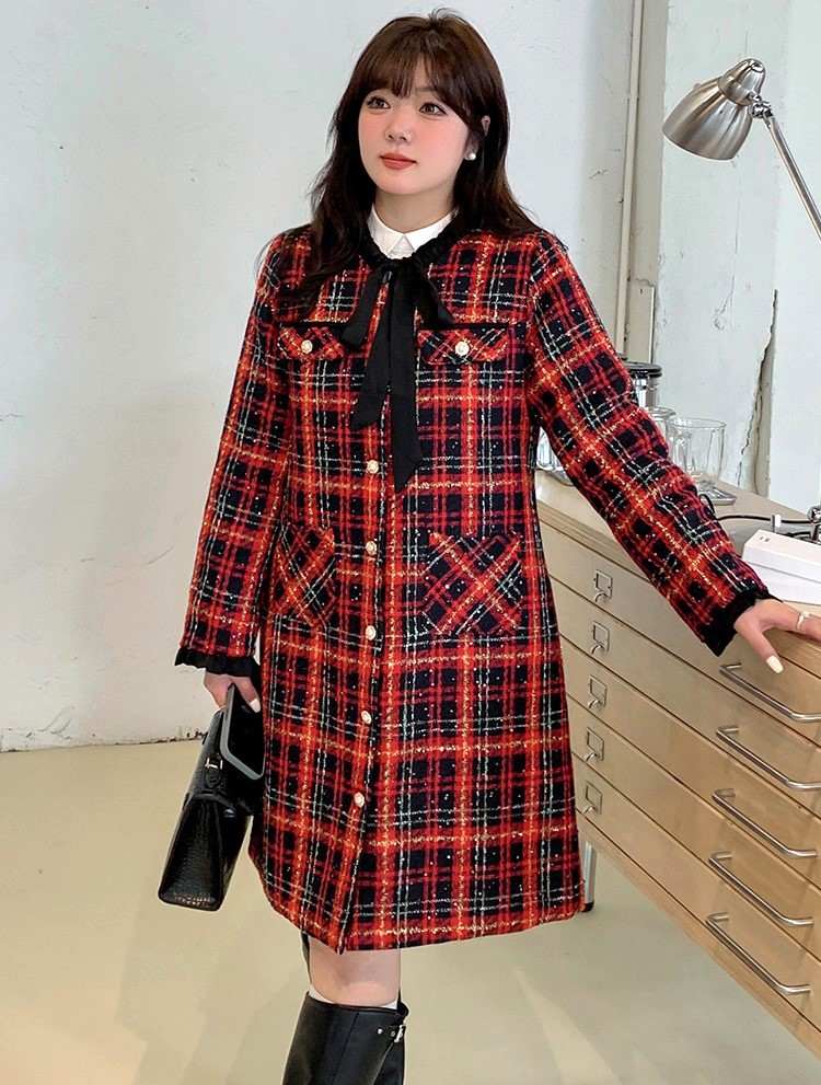 タータンチェックのAラインワンピース☆ - 大きいサイズの韓国