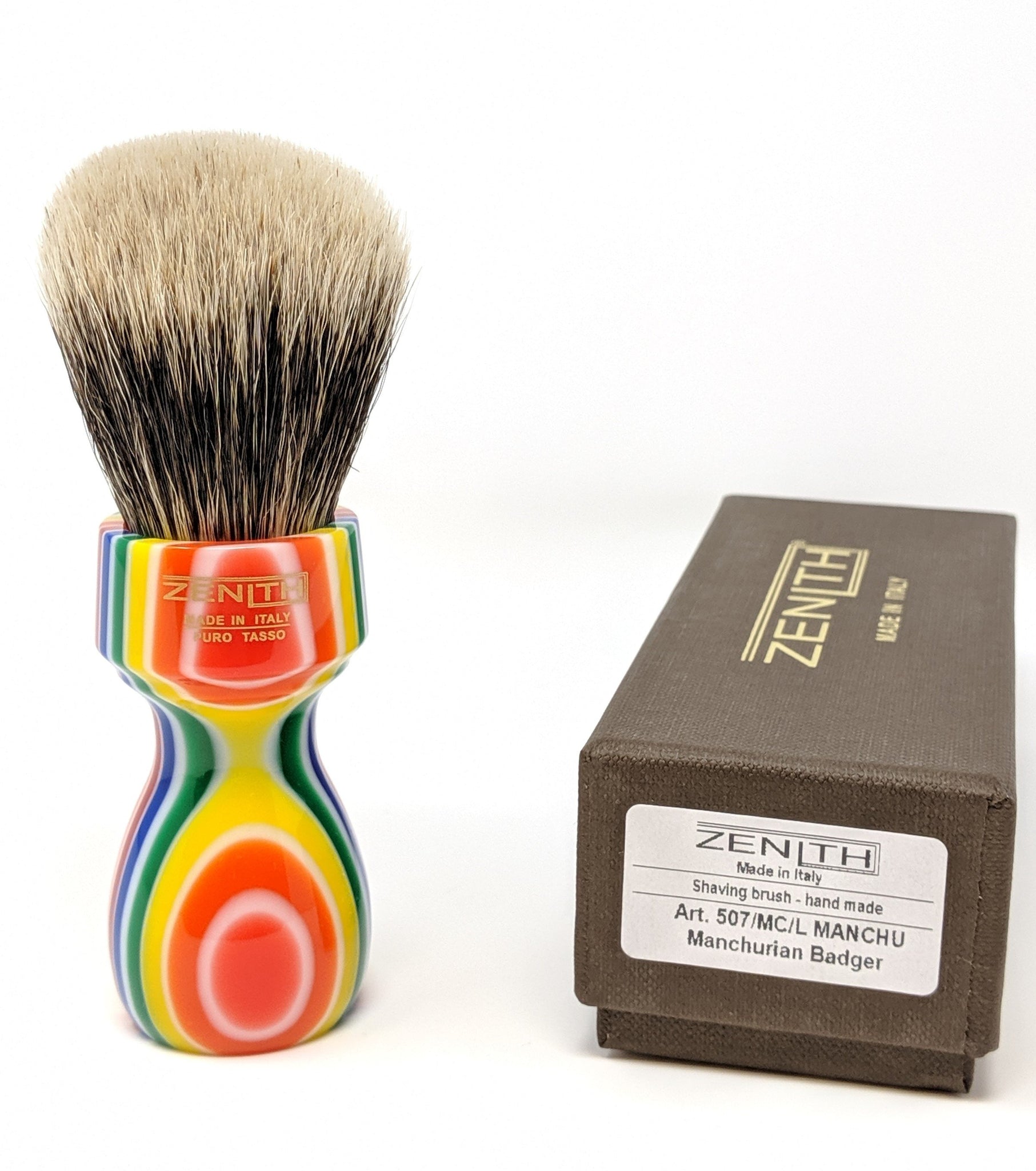 Tall Multicolored Zenith Manchurian Brush. 27.5x51mm. 2-Band