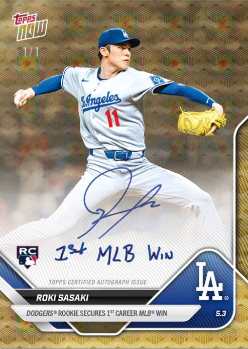 佐々木朗希がメジャー初勝利！ 記念のトレカには「1st MLB Win」の