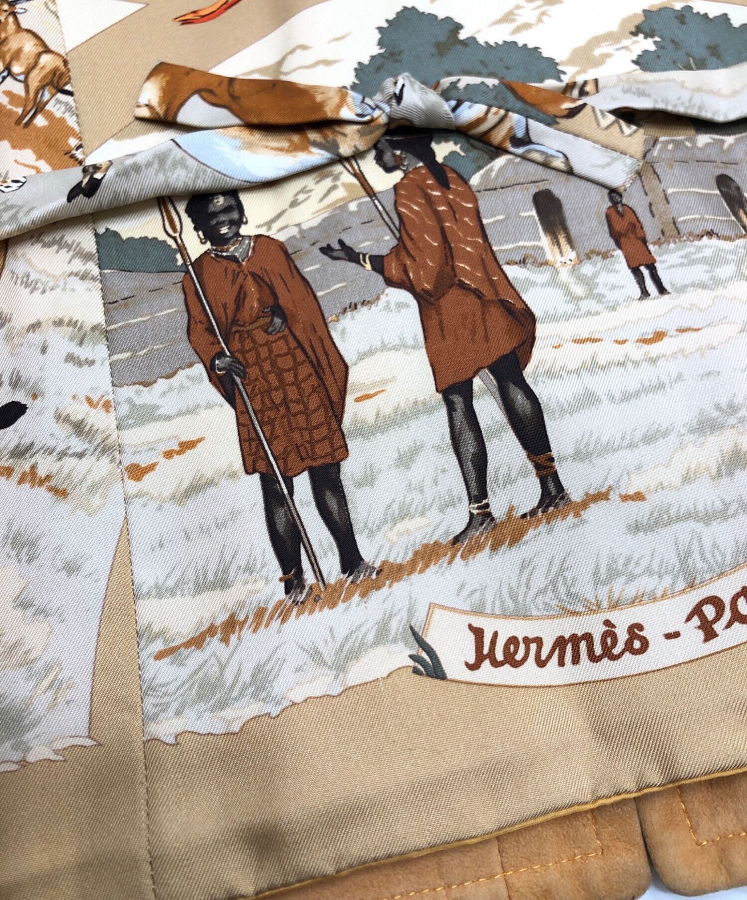 中古・古着通販】HERMES (エルメス) シルク切替レザーベスト オレンジ