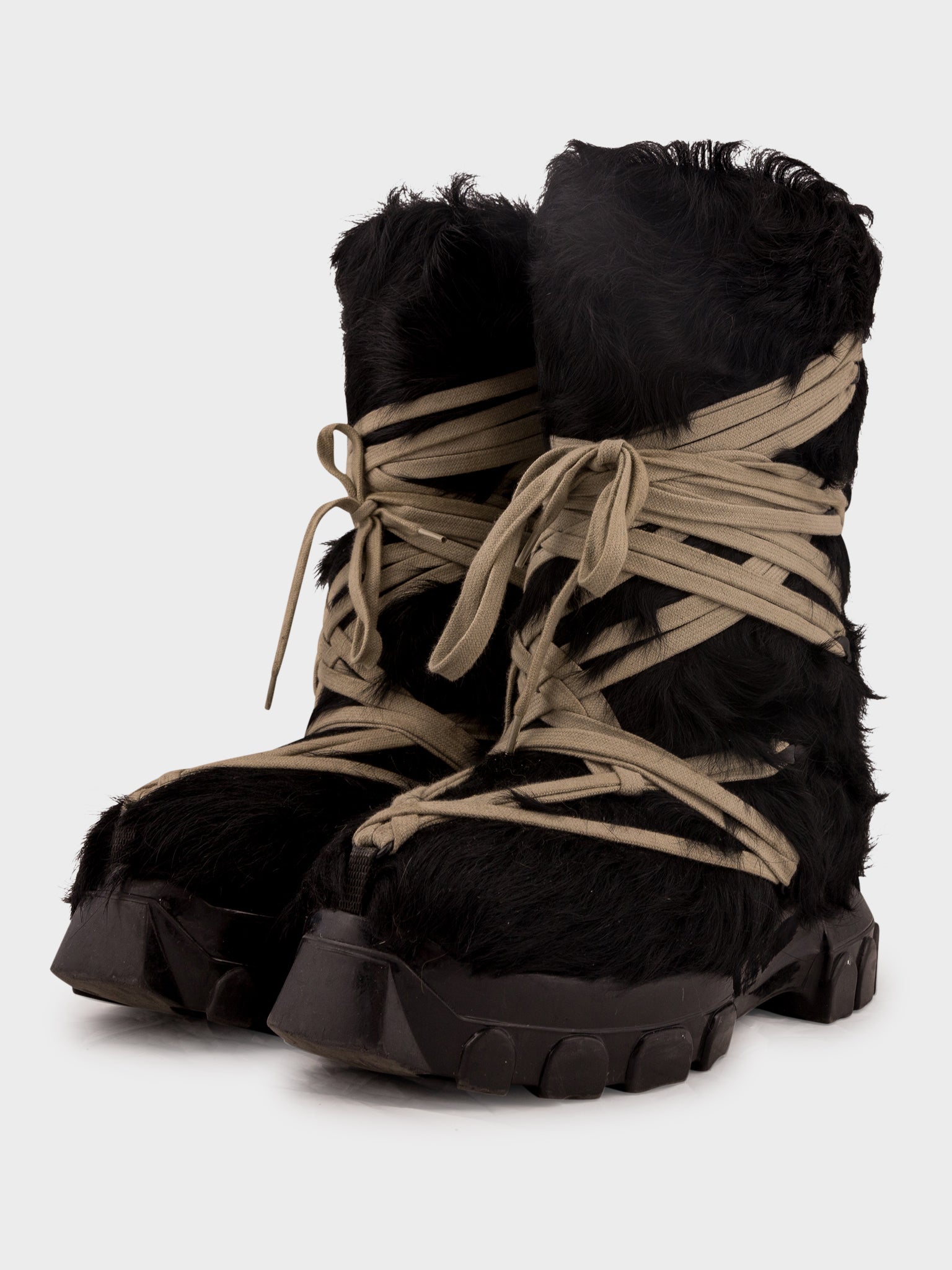 Buy Rick Owens Fur Lunar Megalace Boots Online at Groupie