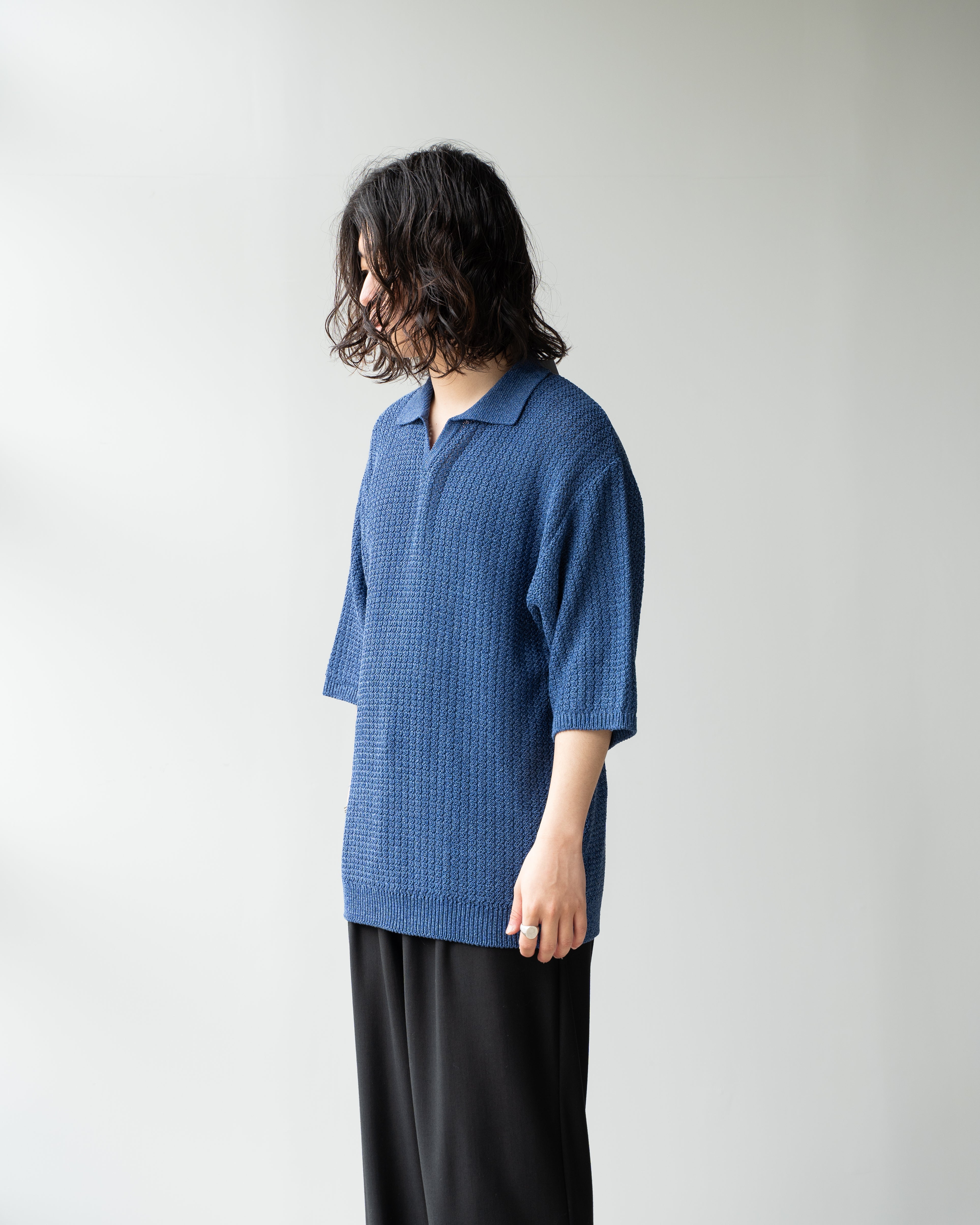 Blanc YM (ブランワイエム) SKIPPER KNIT SHIRT BLUE | HAKU 公式通販