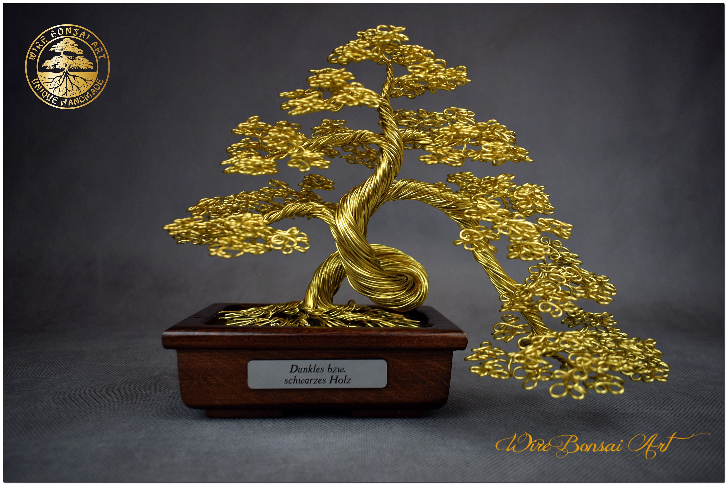 オーク材の鉢に入った真鍮ワイヤー盆栽：刻印入りギフト - Etsy 日本