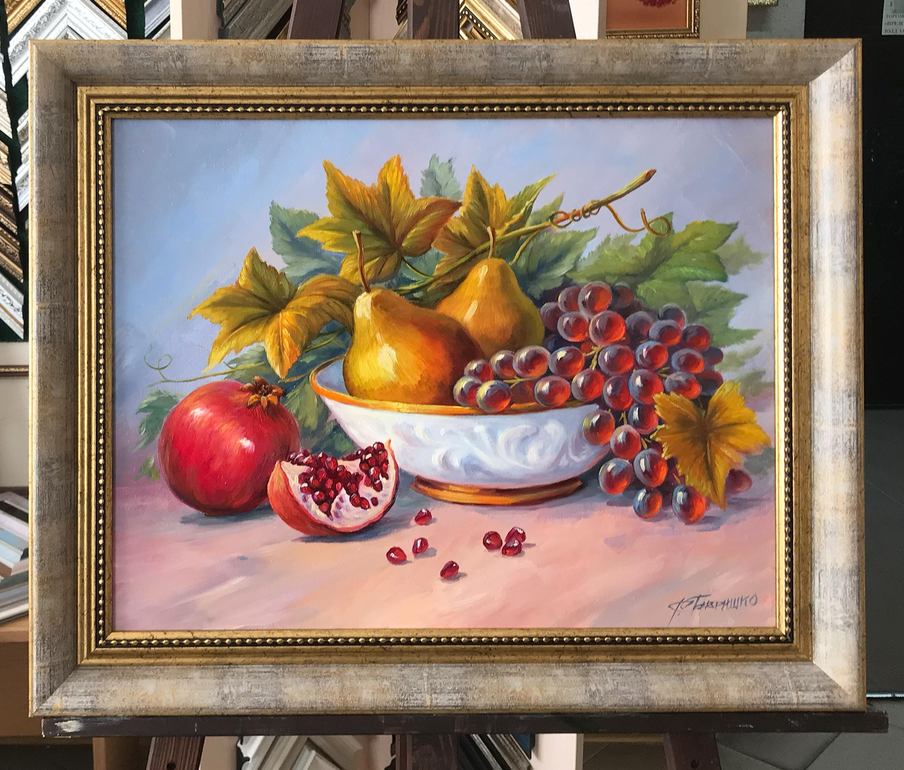 油絵 菅家令子 絵 絵画 インテリア 額付(白) uF6-060110 果物 油絵