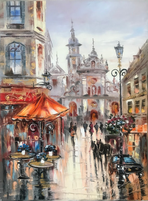 ヨーロッパの都市景観の絵画 オリジナルのヨーロッパの壁アート 旅行の