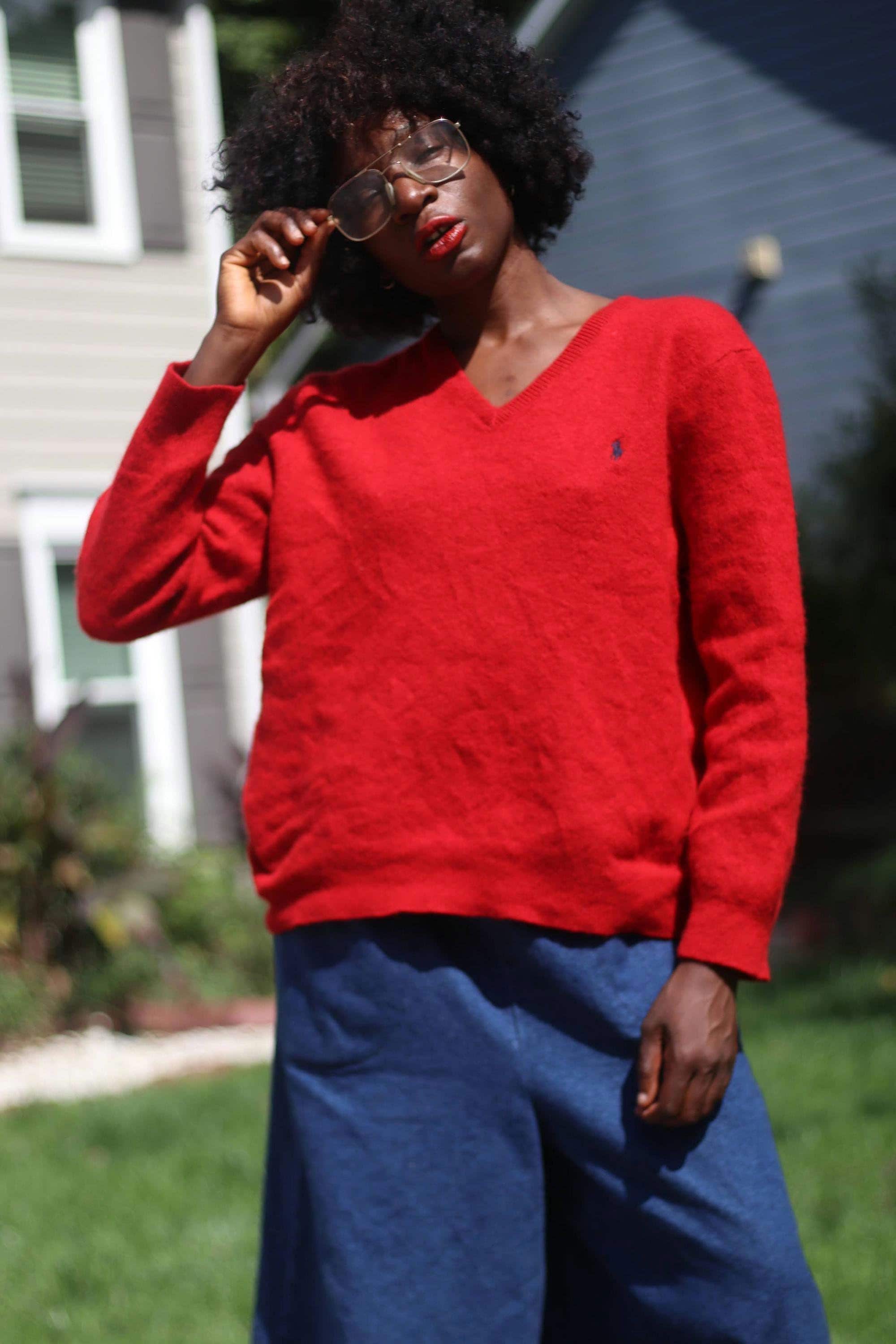 90s Polo Ralph Lauren Lambswool Sweater: Red V-neck Knit - Etsy