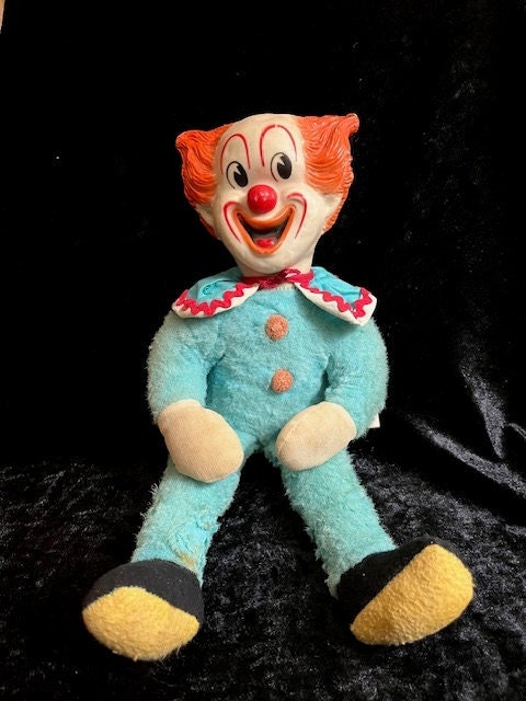 Vintage 60s Bozo the Clown Knickerbocker Rubber Face Blue Plush