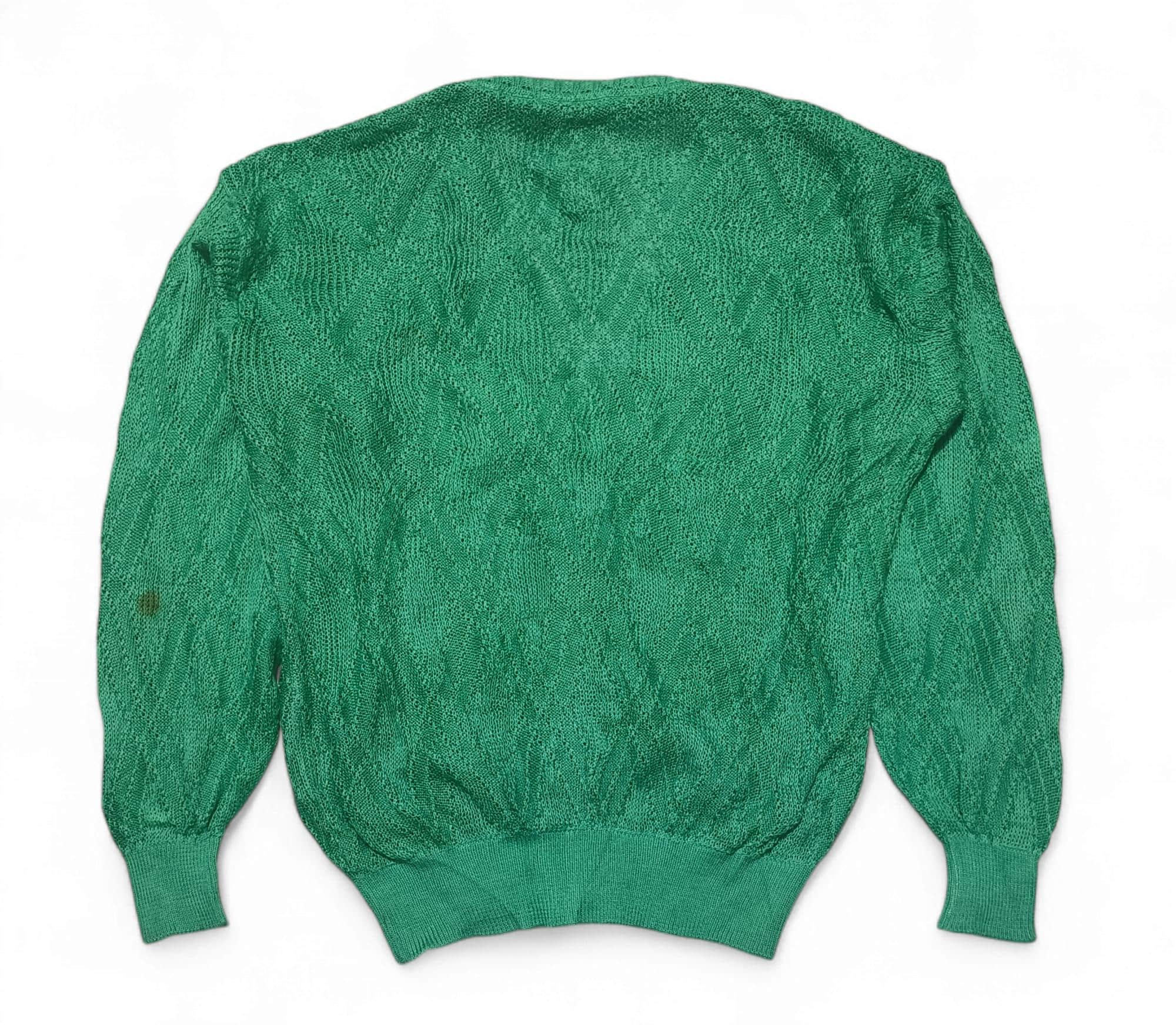 Vintage - 80s YSL Knit Cardigan: Openwork Green Sweater, Size L - Etsy