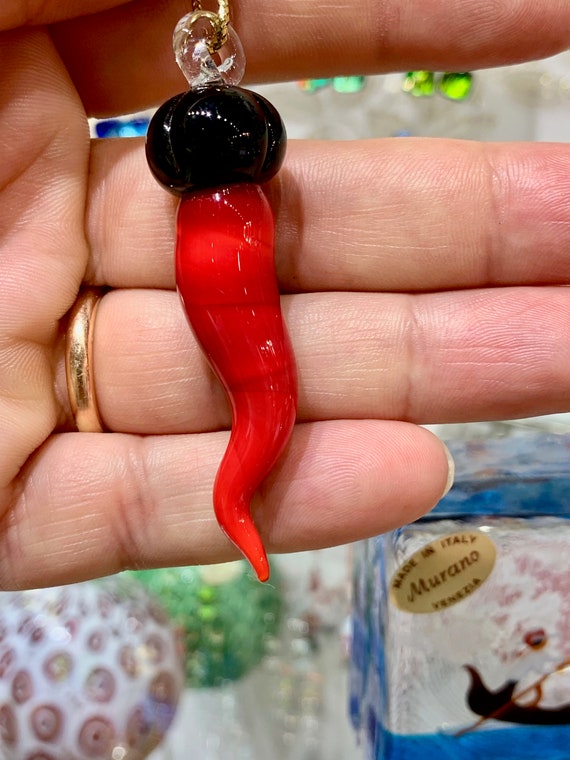 Genuine Italian Lucky Horn, Murano Glass Cornicello, Traditional