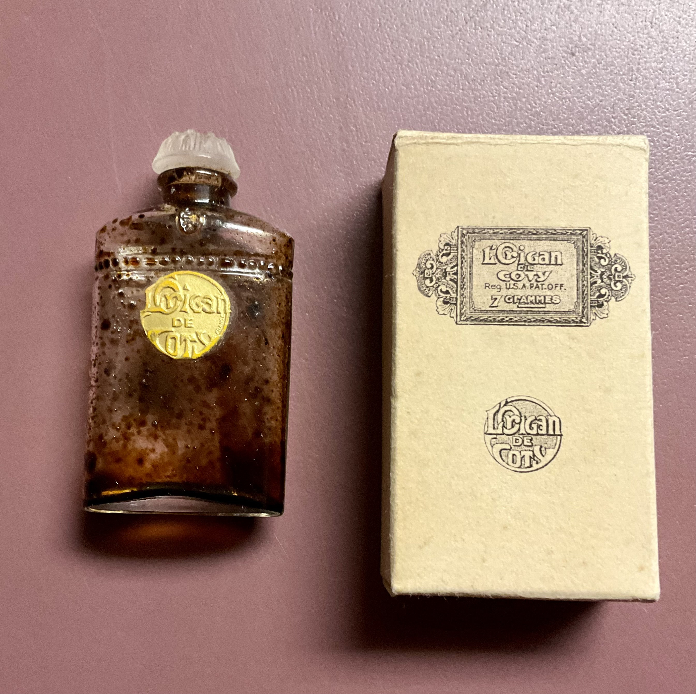 Miniature Coty L'origan Perfume Bottle Original Box Paperwork 1920