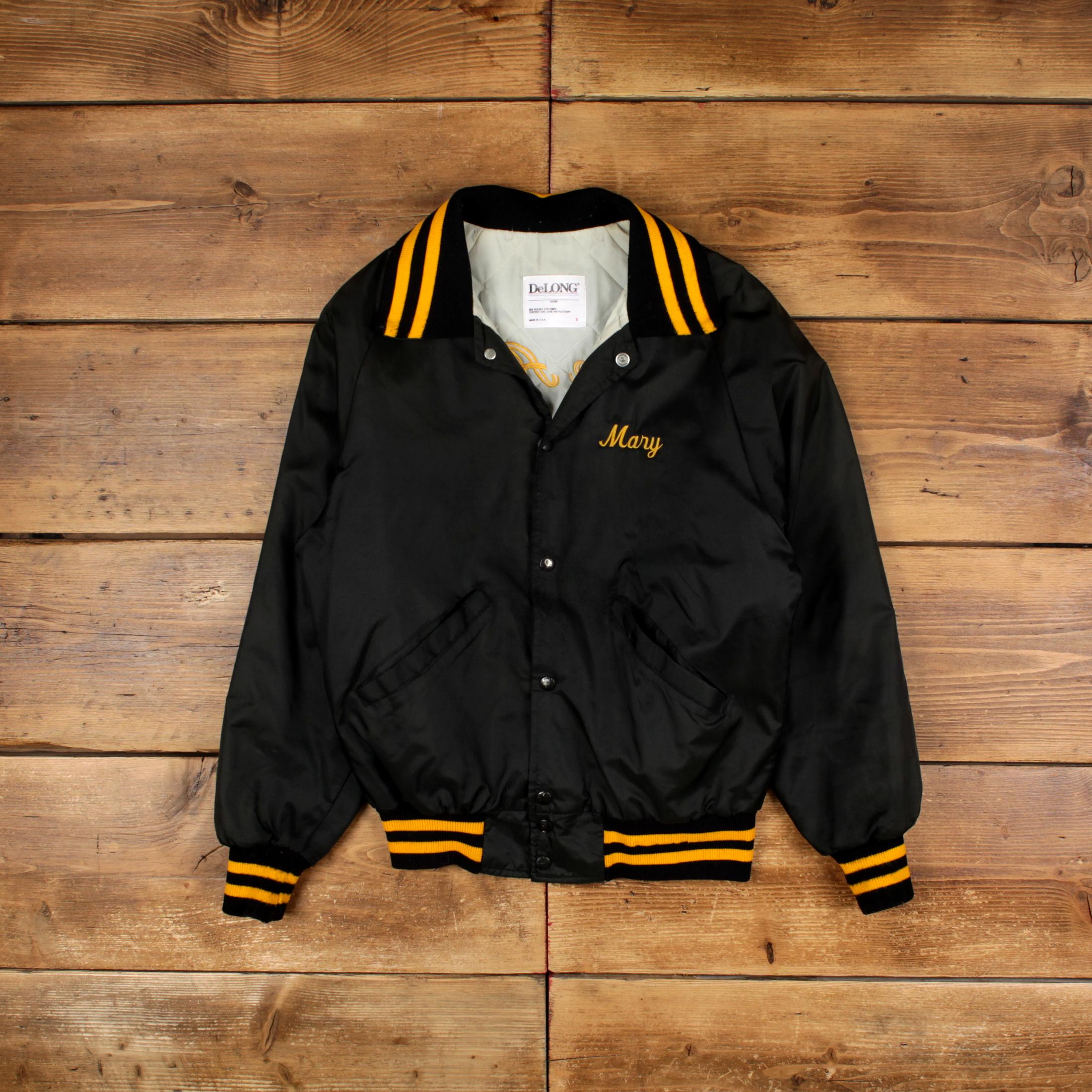 Vintage Delong Varsity Jacket S Bomber USA Made Satin Black Womens