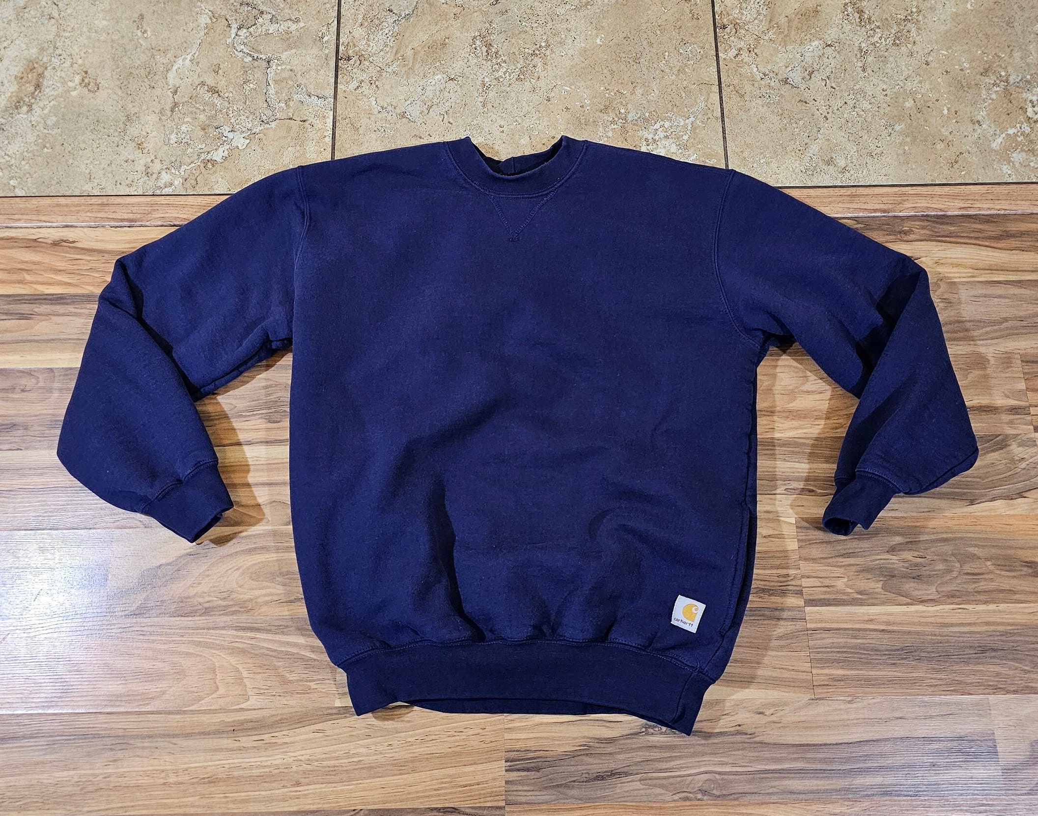 Vintage Carhartt J154 NVY Sweatshirt Waffle Thermal Insulated