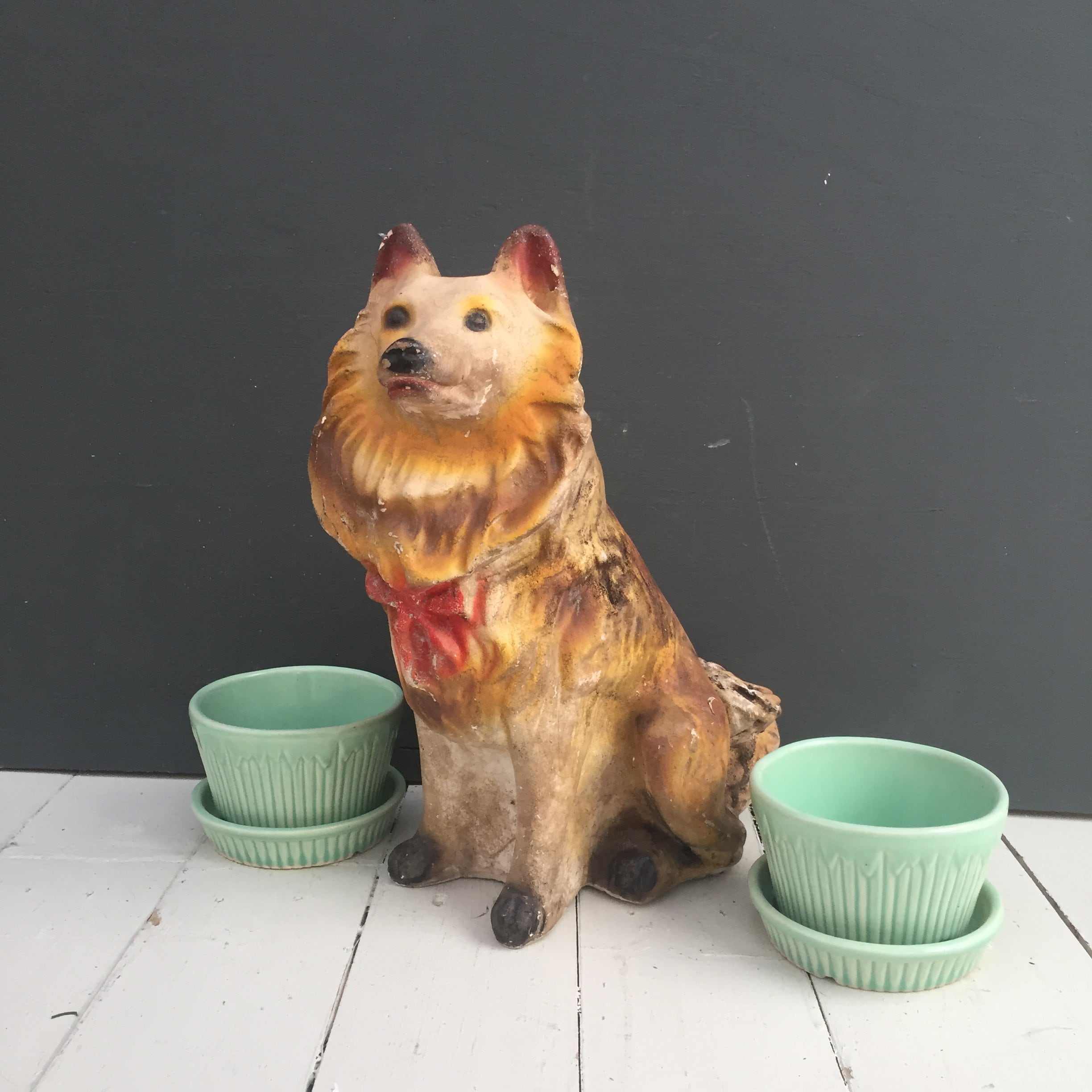 Vintage 1930s Carnival Prize Chalkware Dog Statue, Vintage Collie