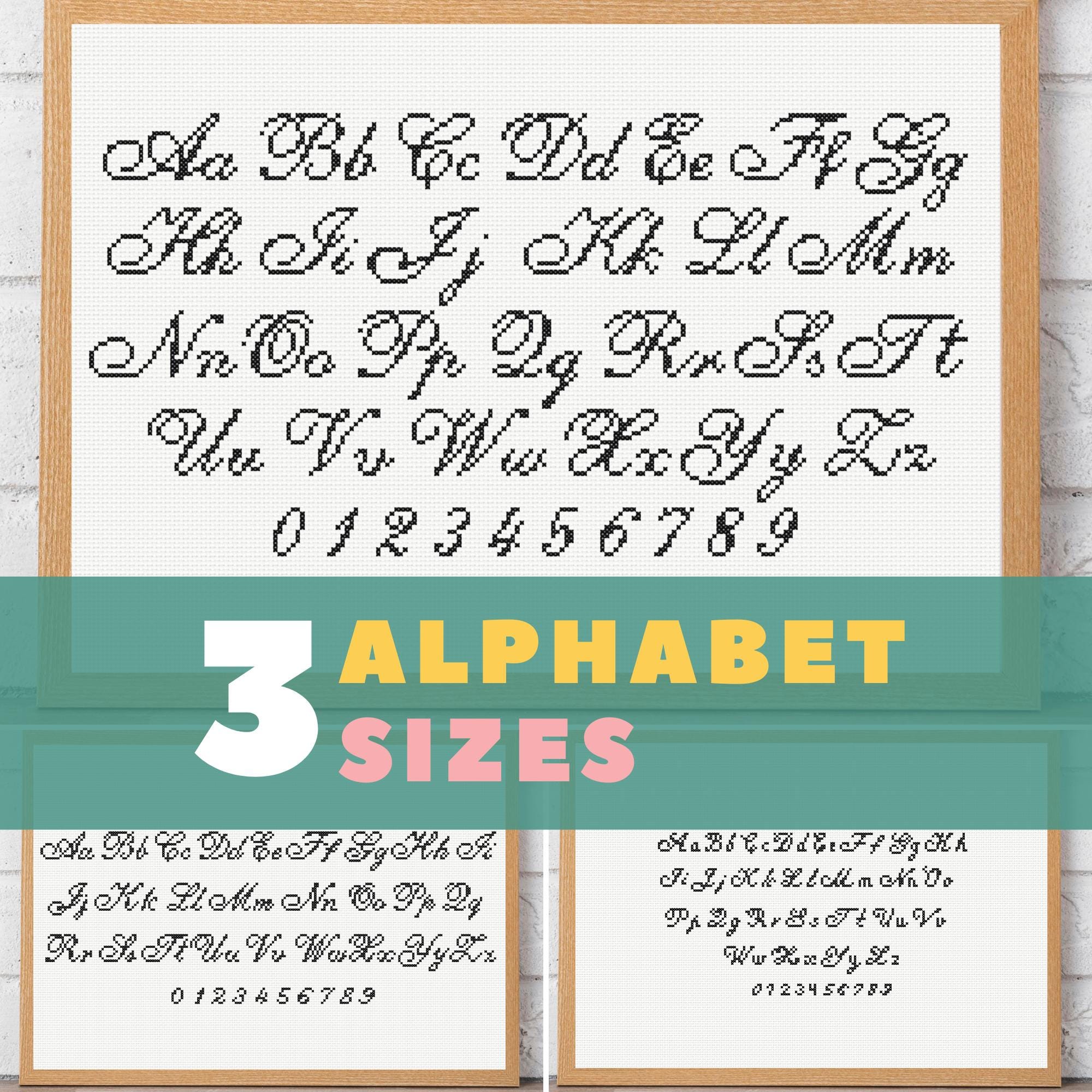 Cursive Cross Stitch Alphabet Pattern With Numbers, Curly Cross
