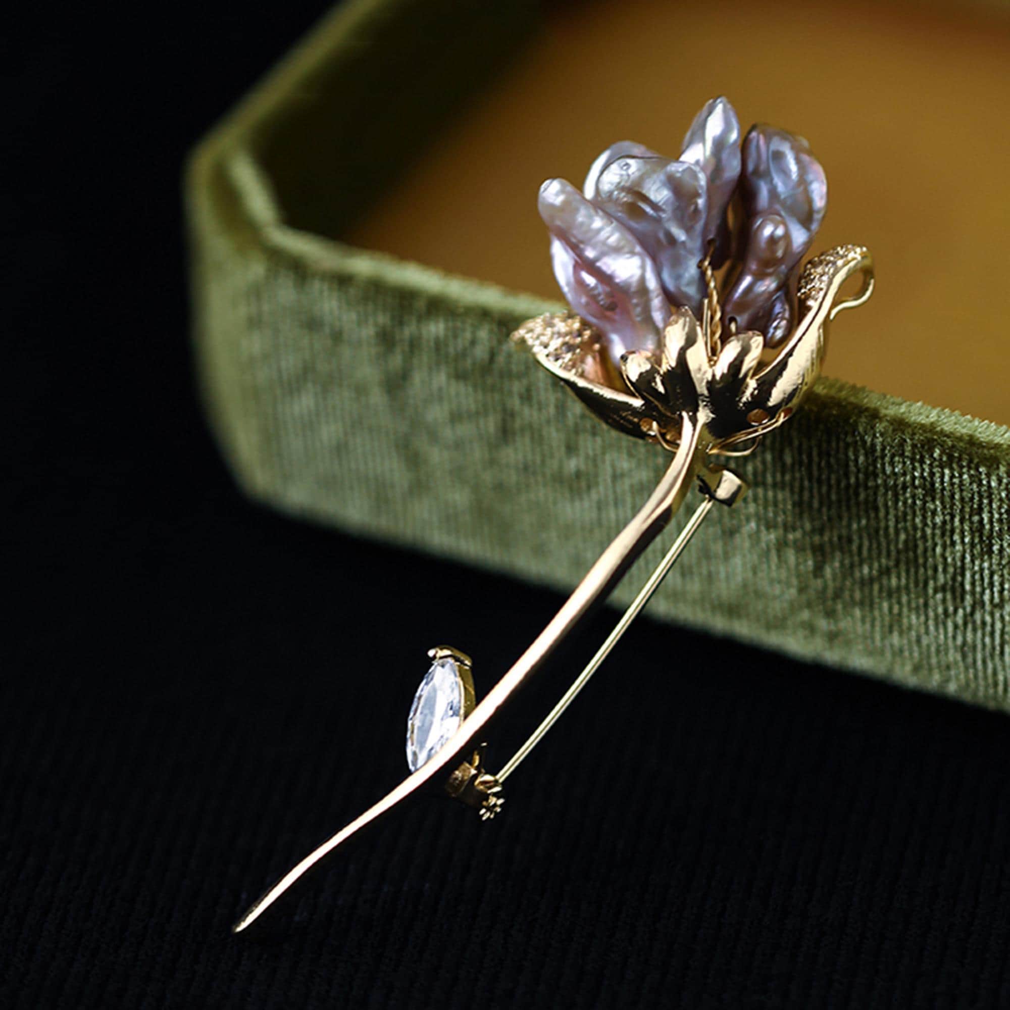 Tulip Baroque Pearl Brooch: Purple Corsage Pin With Zirconia - Etsy