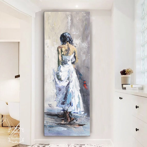 エレガントな女性の背面キャンバス絵画3Dテクスチャ女性像油絵モダン