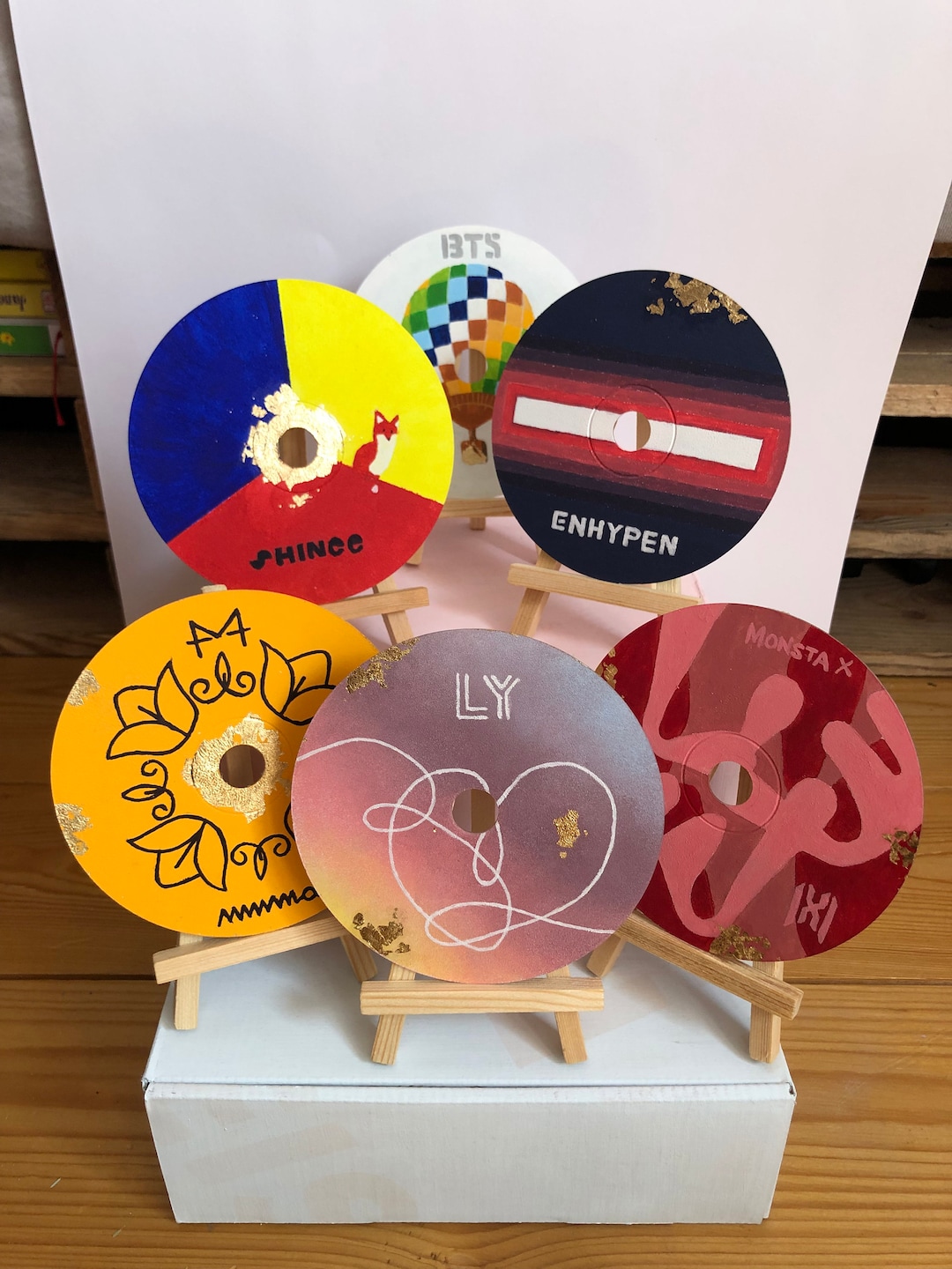 K-pop Inspired Hand-painted CD With Mini Easel, Gold Detail