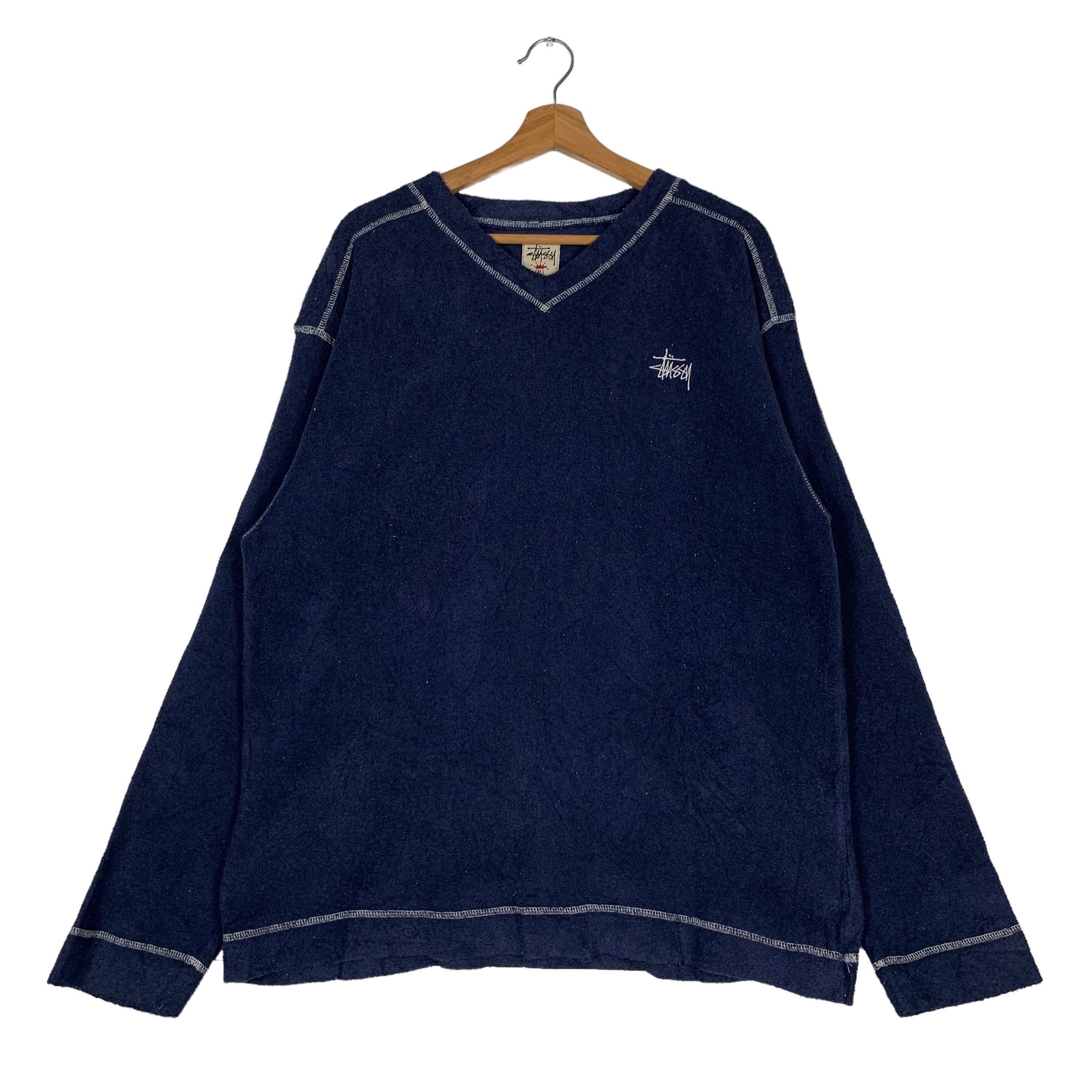Vintage 90's STUSSY Made in OZ Embroidery Logo V Neck Fleece