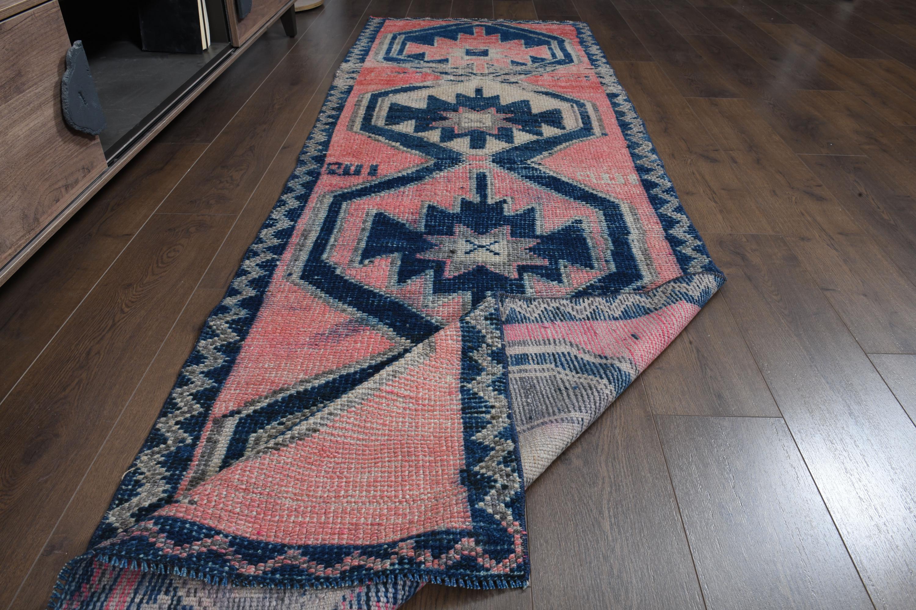 Vintage Turkish Runner Rug: Pink & Blue Herki, 3x9'7 Ft - Etsy