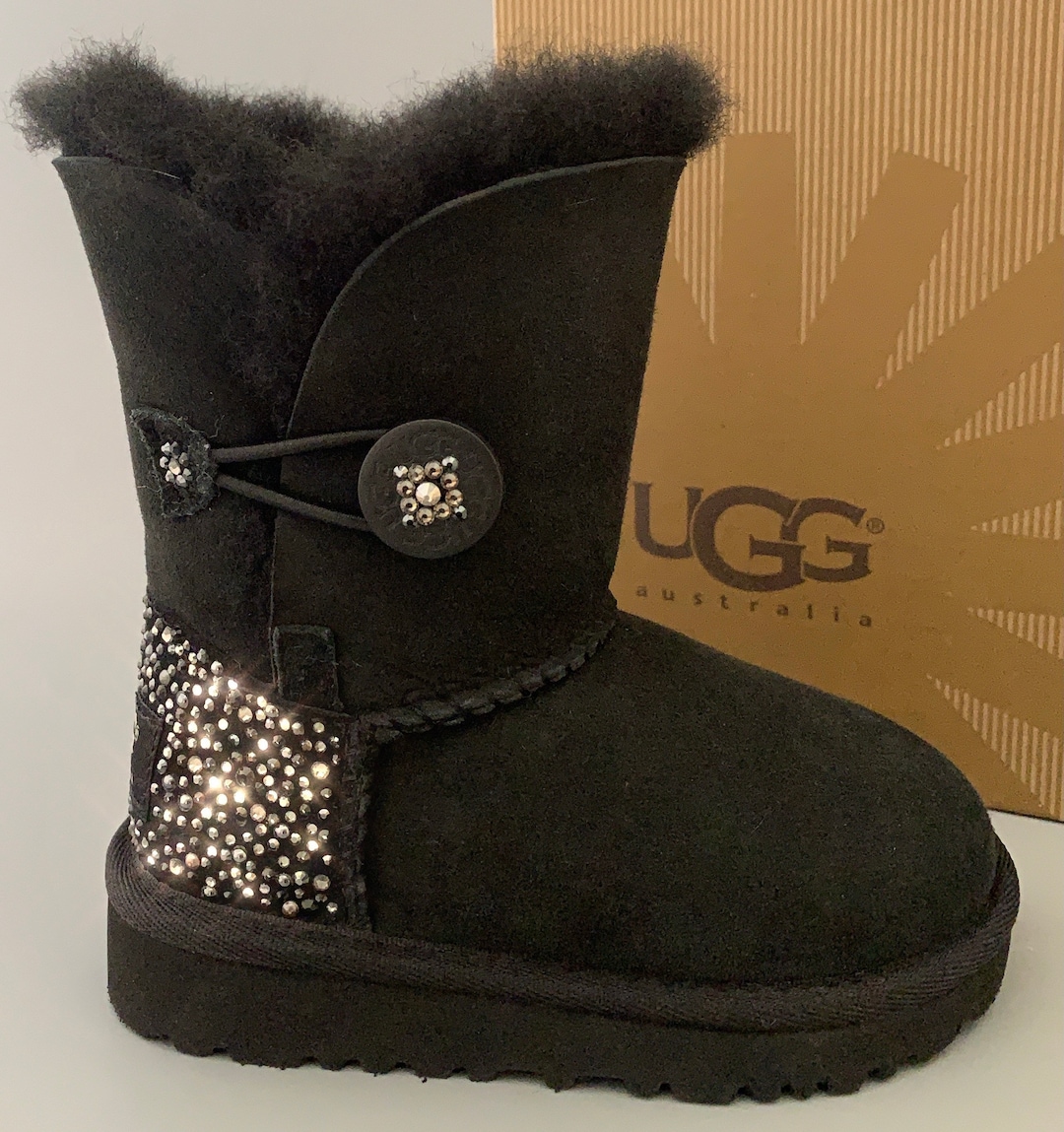 UGG Bailey Button Suede Boots Embellished With Swarovski Crystals