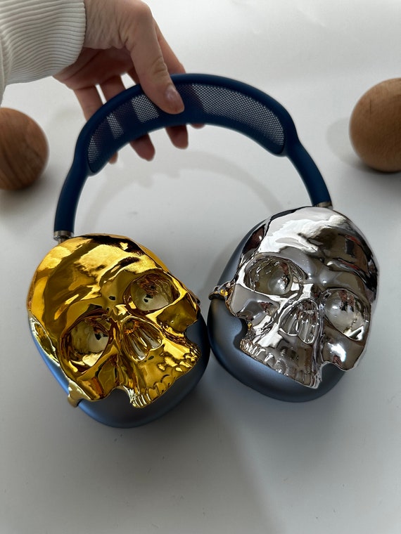 3D Printed 'skeleton Head' Airpods Max Attachment: Glossy Chrome