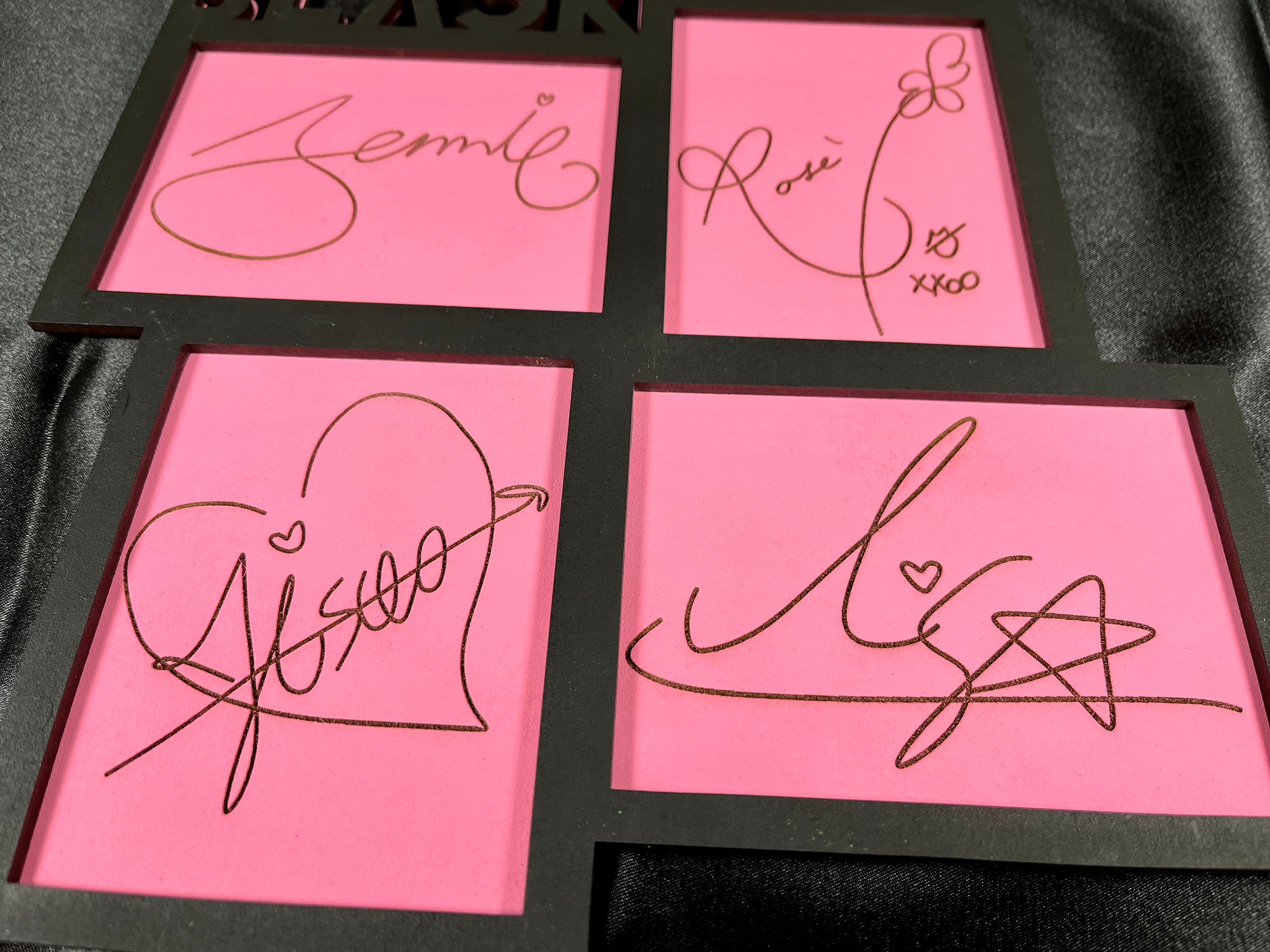 Engraved K-pop Autograph Sign: Black Pink Inspired Wooden Art
