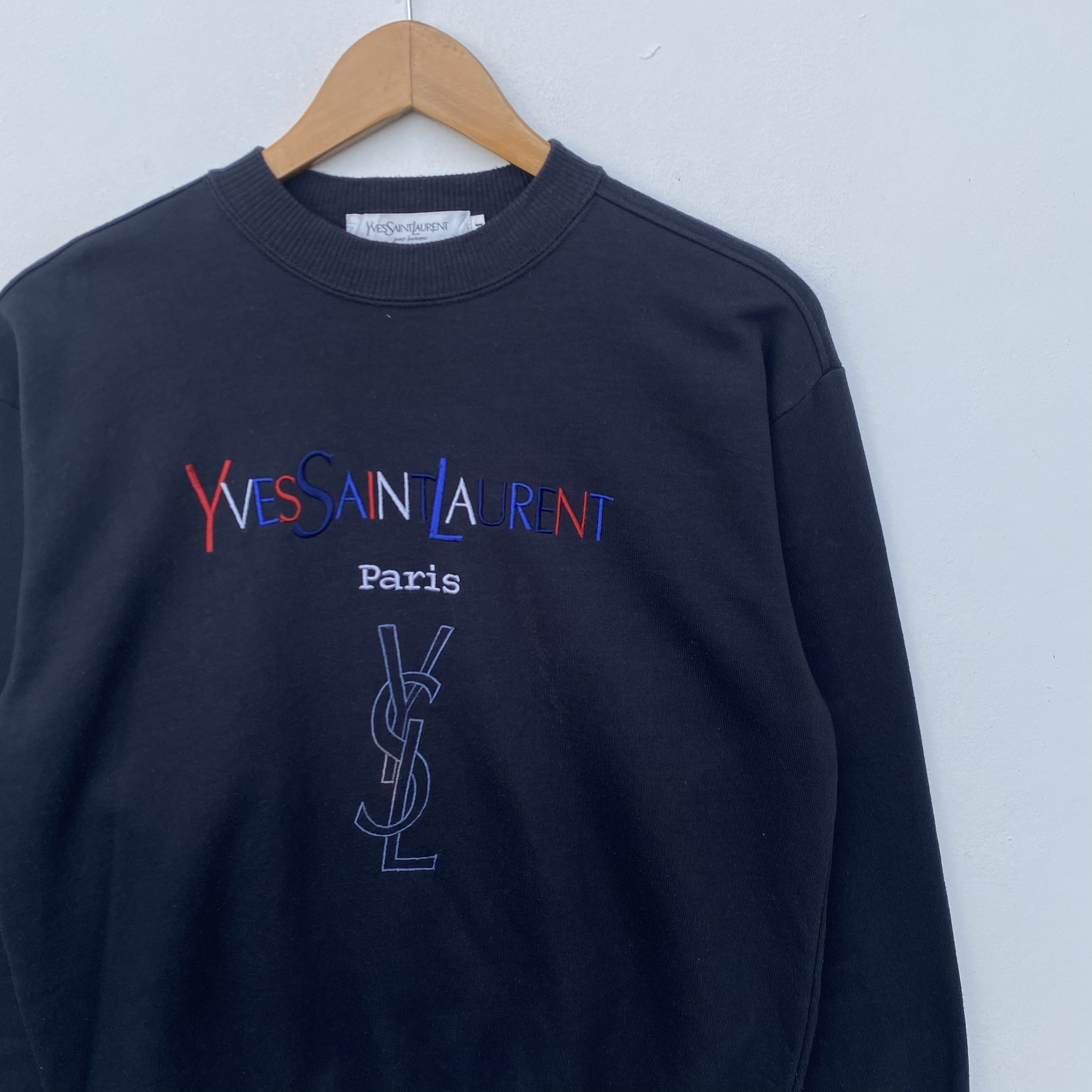 Vintage YVES SAINT LAURENT Sweatshirt Sweater Embroidery Logo Dark