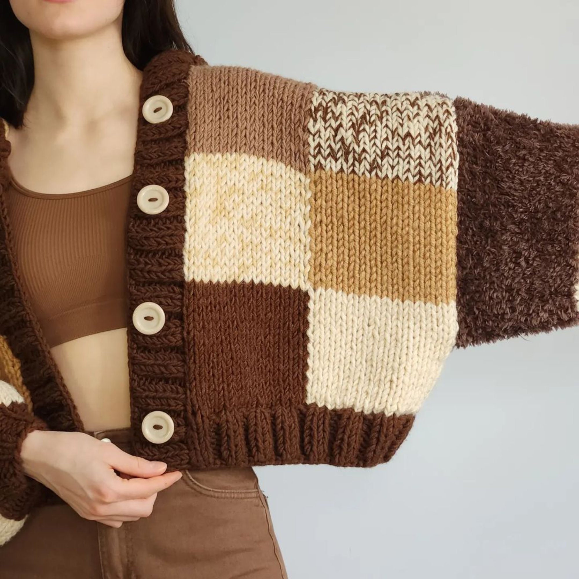 Hooded Dark Chocolate Patchwork Cardigan - Etsy Canada