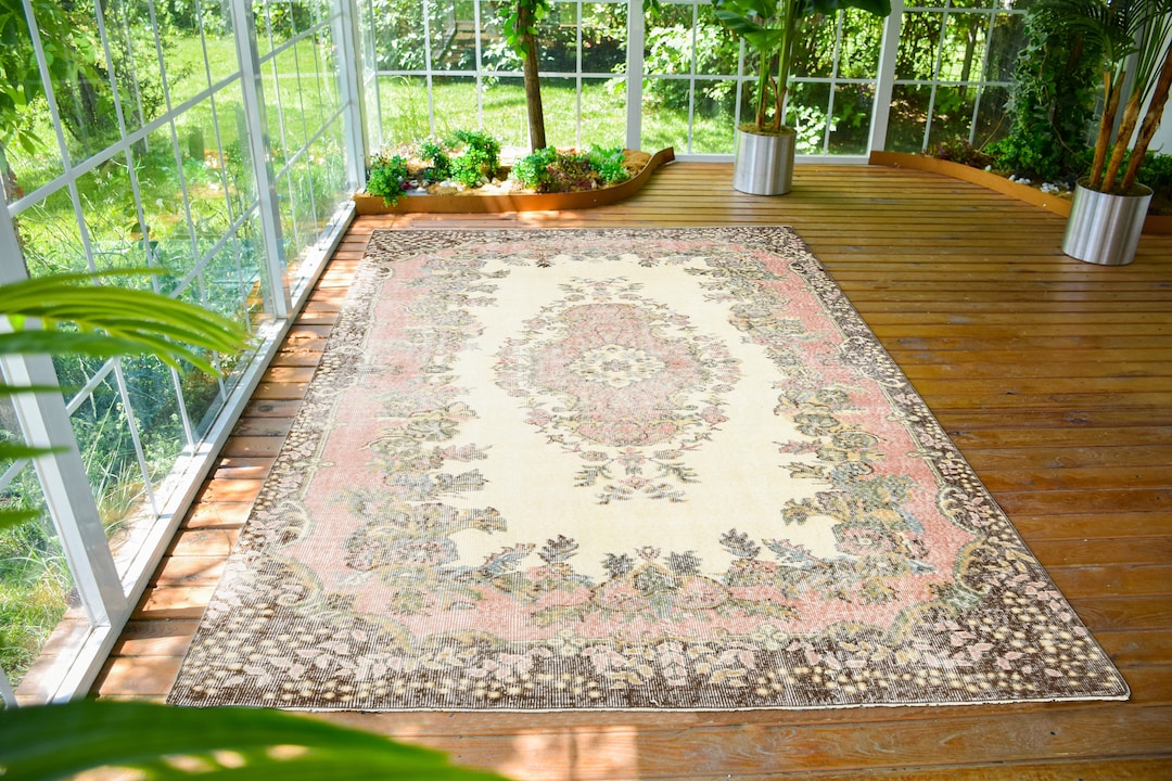 6x9 オリエンタル トルコ ヴィンテージ ウシャク ラグ、エリアラグ