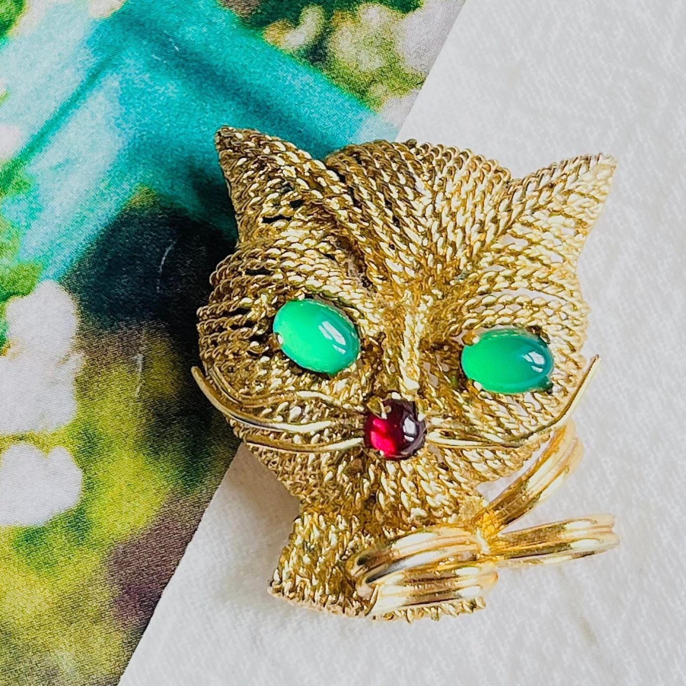 Christian Dior GROSSE 1971 Cat Kitten Emerald Eyes Ruby Mouth