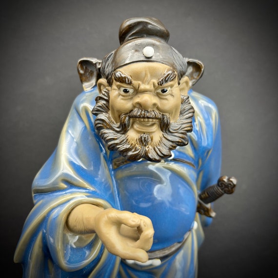 Zhong Kui Chinese Shiwan Statue Mudman Porcelain Figurine Blue