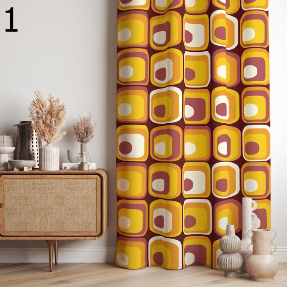 ミッドセンチュリーモダンカーテンパネル、レトロカーテン、MCM