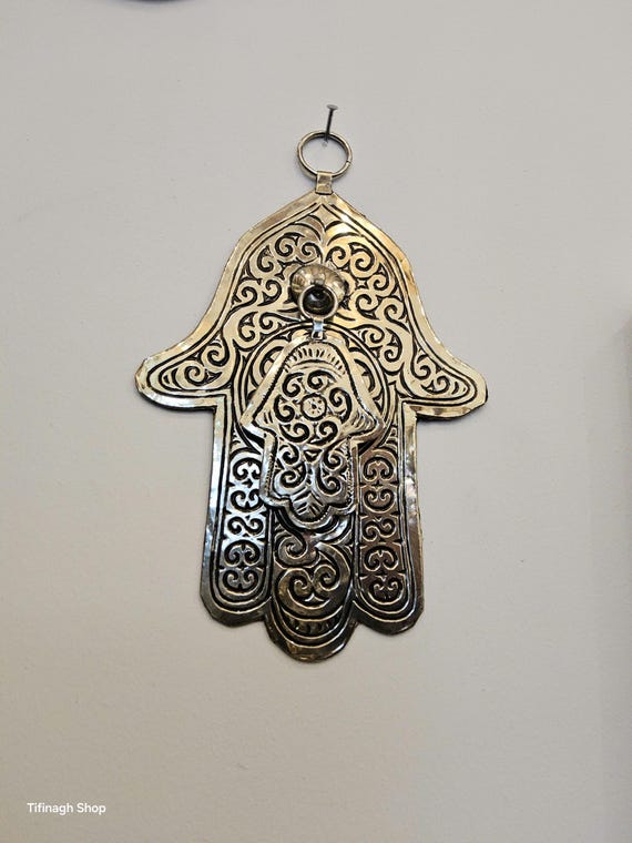 手作りハムサ ファティマの手 | 12x17cm | 金属製 | モロッコの守護の