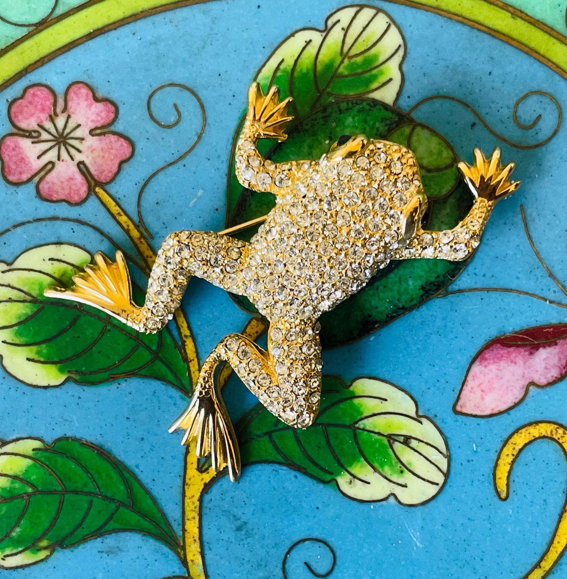 Vintage Christian Dior Swarovski Crystal Frog Brooch | 1980s