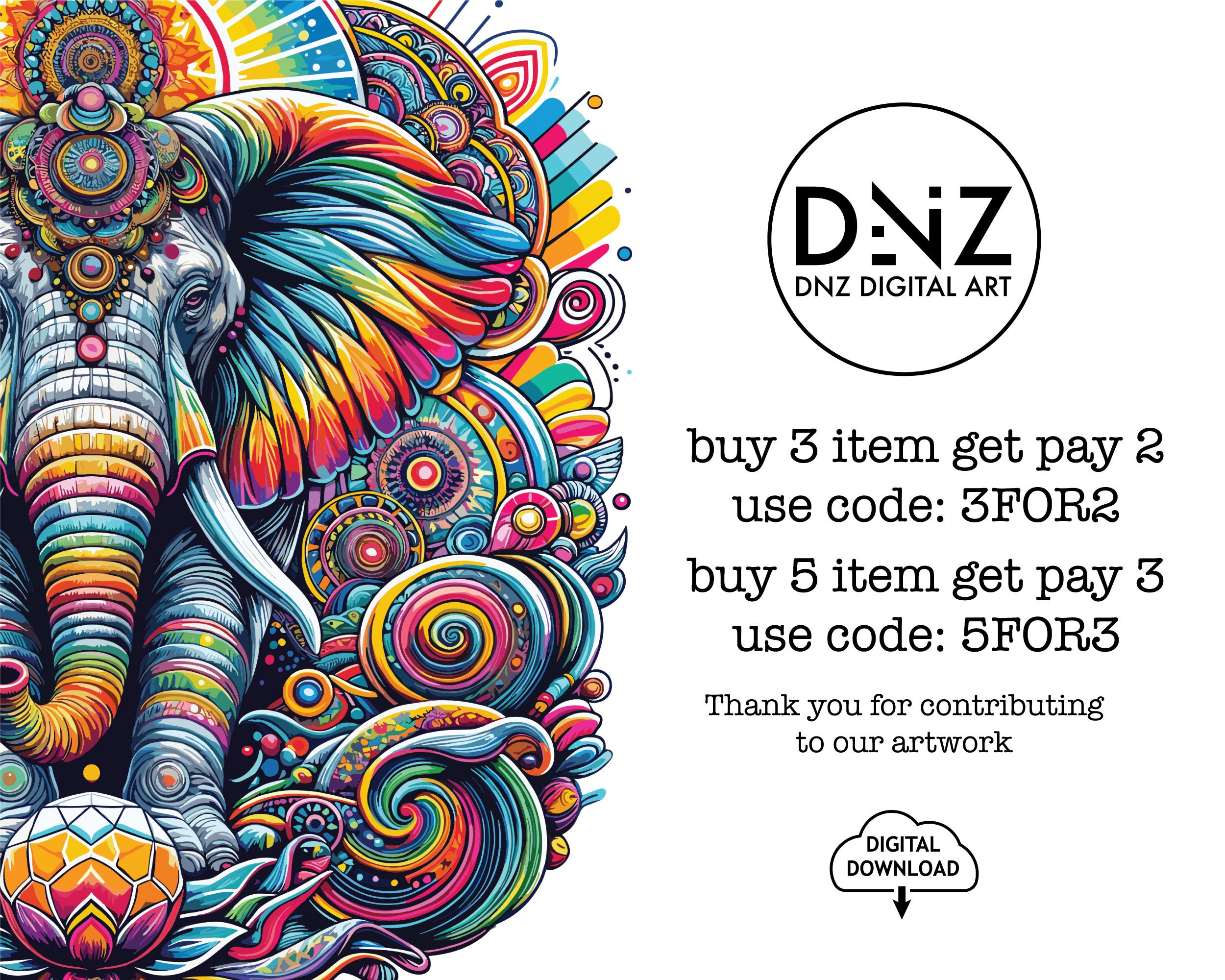 Psychedelic Elephant Png, Trippy Elephant Svg, Colorful Elephant T