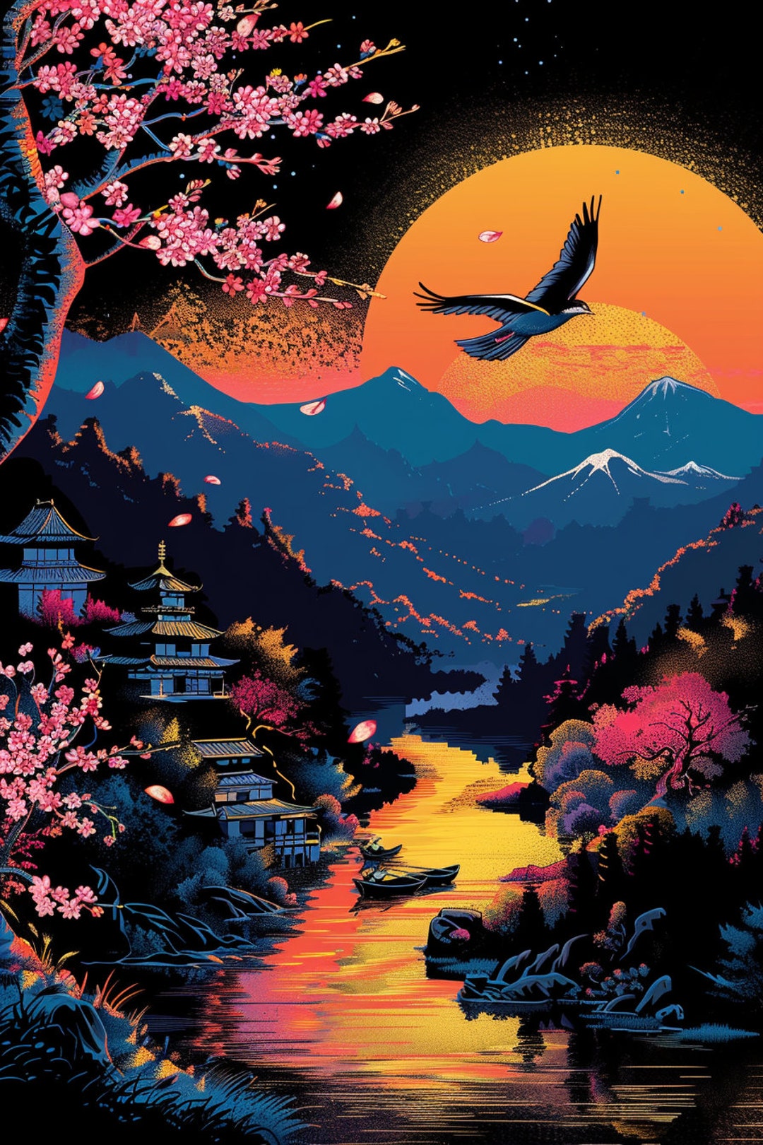 Japanese Landscape Digital Print - Tranquil Wall Art for Zen