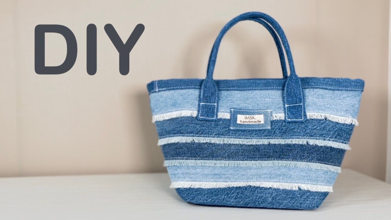トートバッグの作り方】王道な大きさのデニムバッグ👜フリンジで2WAY