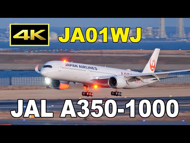 4K] JAL A350-1000 (JA01WJ) from New York to Tokyo - sunset landing