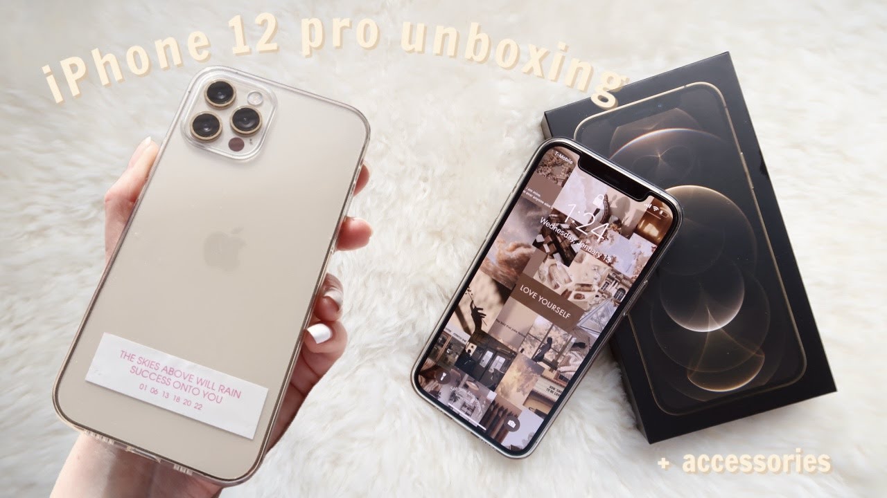 gold iPhone 12 pro unboxing, setup, accessories & camera test